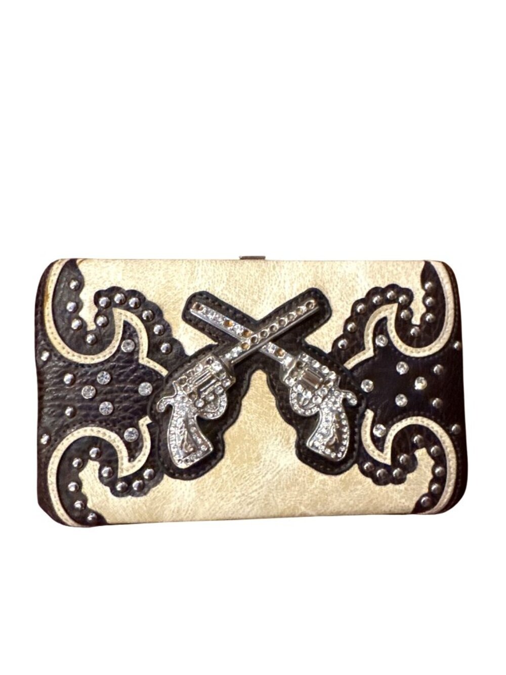 Western Rhinestone Revolver Wallet Clutch Studded Crossed Pistols Cowgirl Rodeo